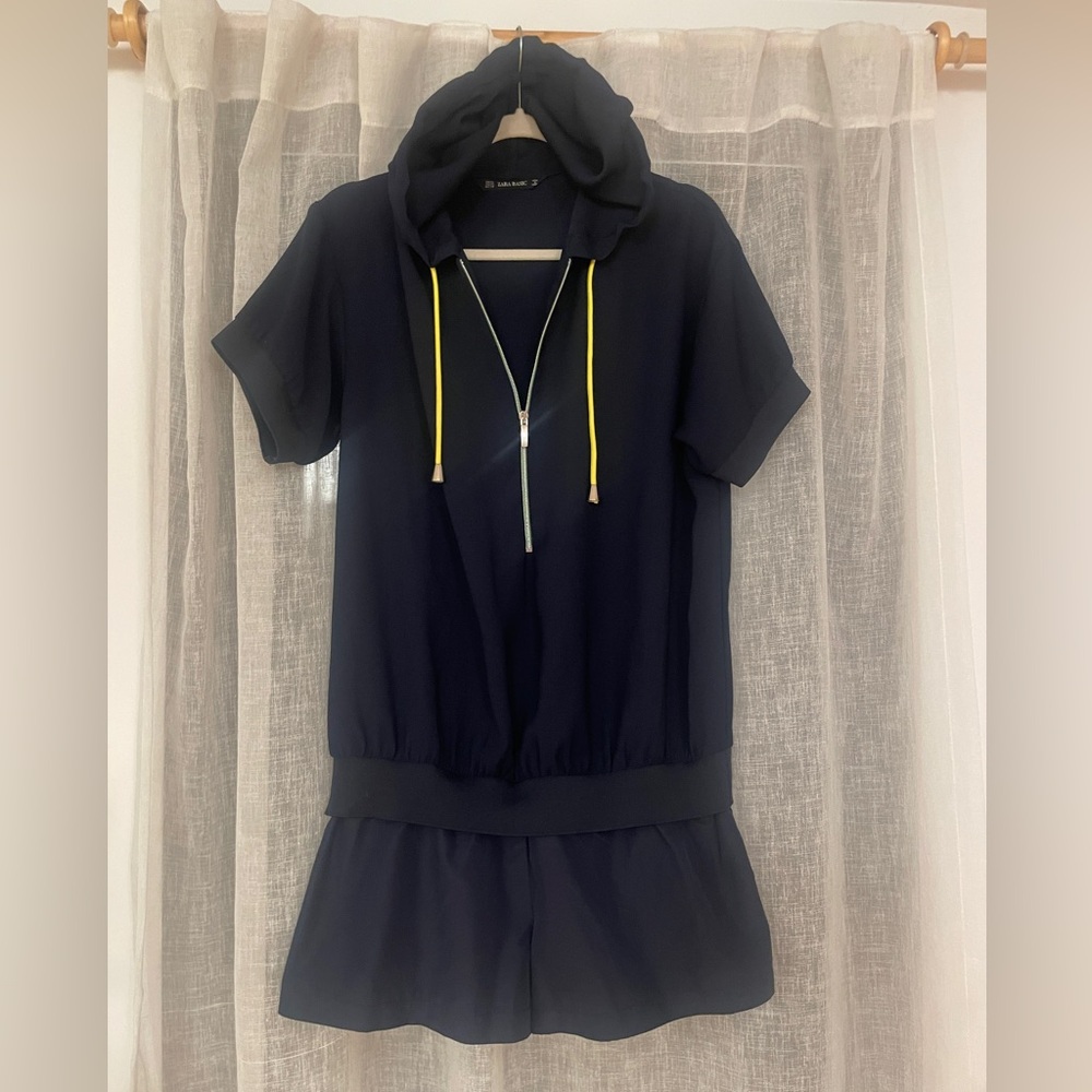 Zara Mixed Media Navy Playsuit Romper Athleisure